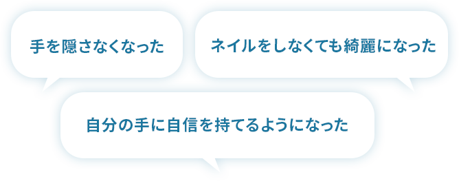 手を隠さなくなった。ネイルをしなくてもきれいになった。自分の手に自信を持てるようになった